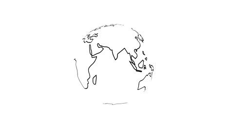 4k planet earth rendered animation video black outline continents isolated on white background.