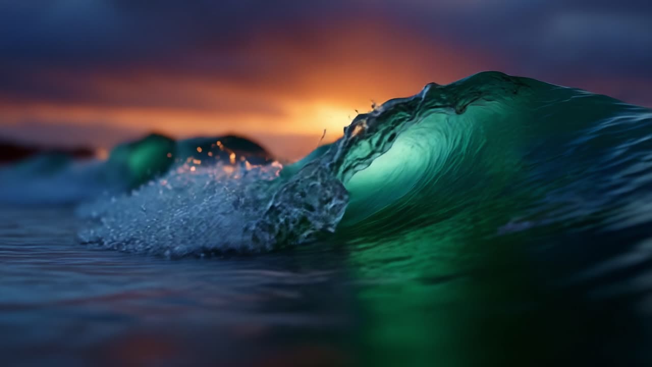 Mesmerizing Ocean Waves at Sunset: Captivating Beauty of Nature's Elements Unfolding with Vibrant Colors and Serenity in Every Ripple and Splash