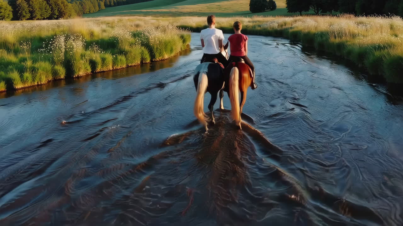 Passeggiata a cavallo attraverso un ruscello di montagna