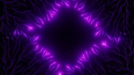 glowing purple neural branch pattern radiating symmetrically from dark center. abstract energy flow, digital connectivity and futuristic network concept.fractal-style illustration with copy space