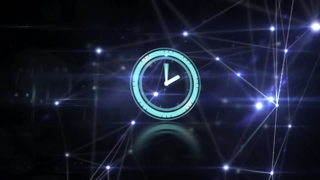 Animation of network of connections over clock moving fast