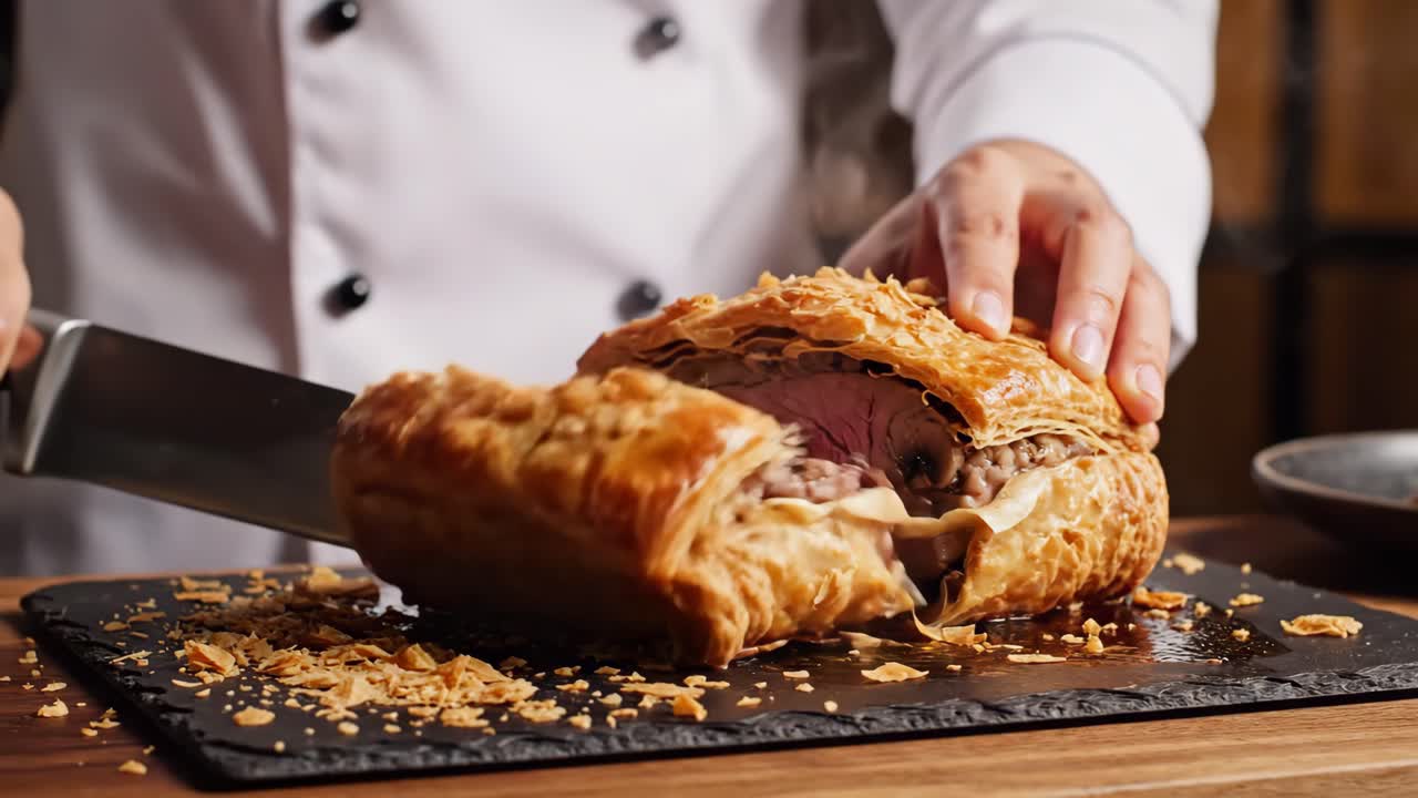 Chef Slicing Beef Wellington