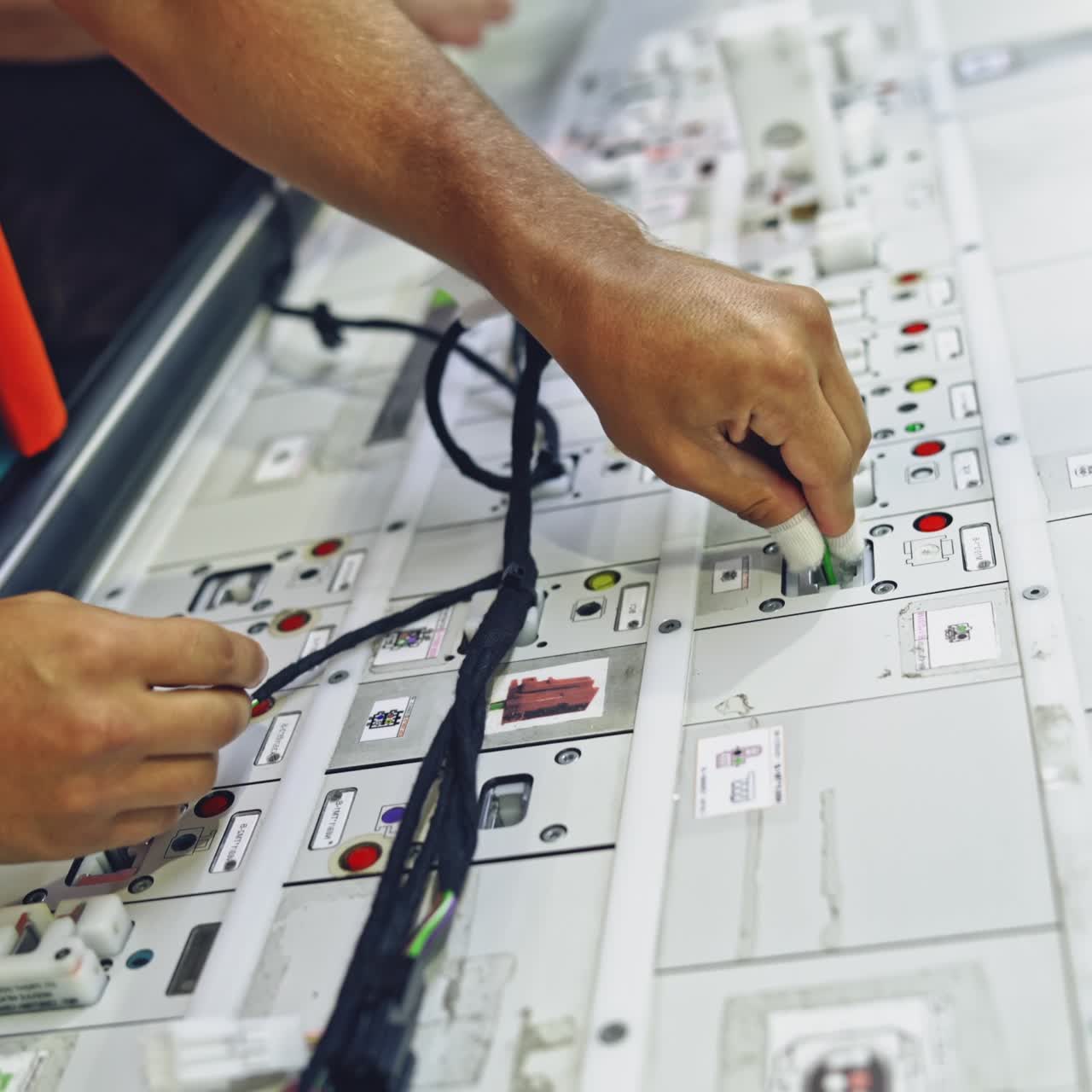 Hands employee during manufacture the wiring