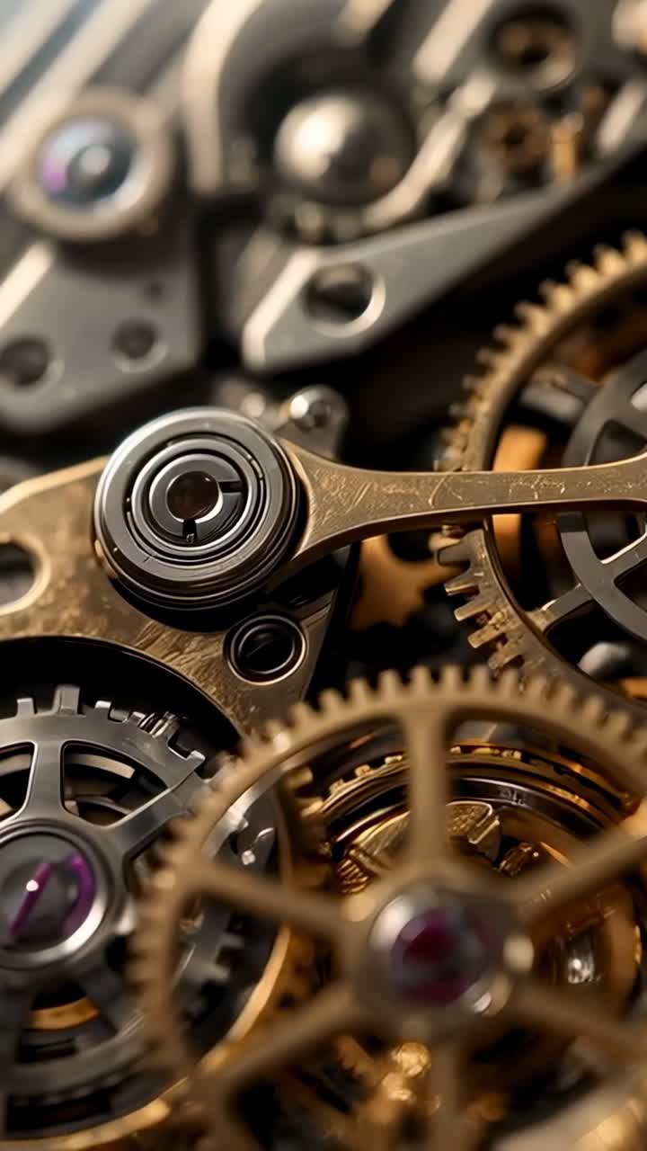 Vertical video: Showing watch driving gears after winding on bench, with escape wheel to keep time