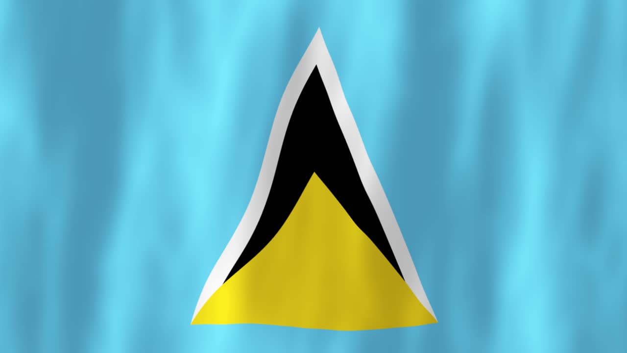 Saint Lucia flag country animation 3D symbol design waving in wind movement national patriotism world culture emblem banner republic island West Indies Caribbean blue yellow white black triangle