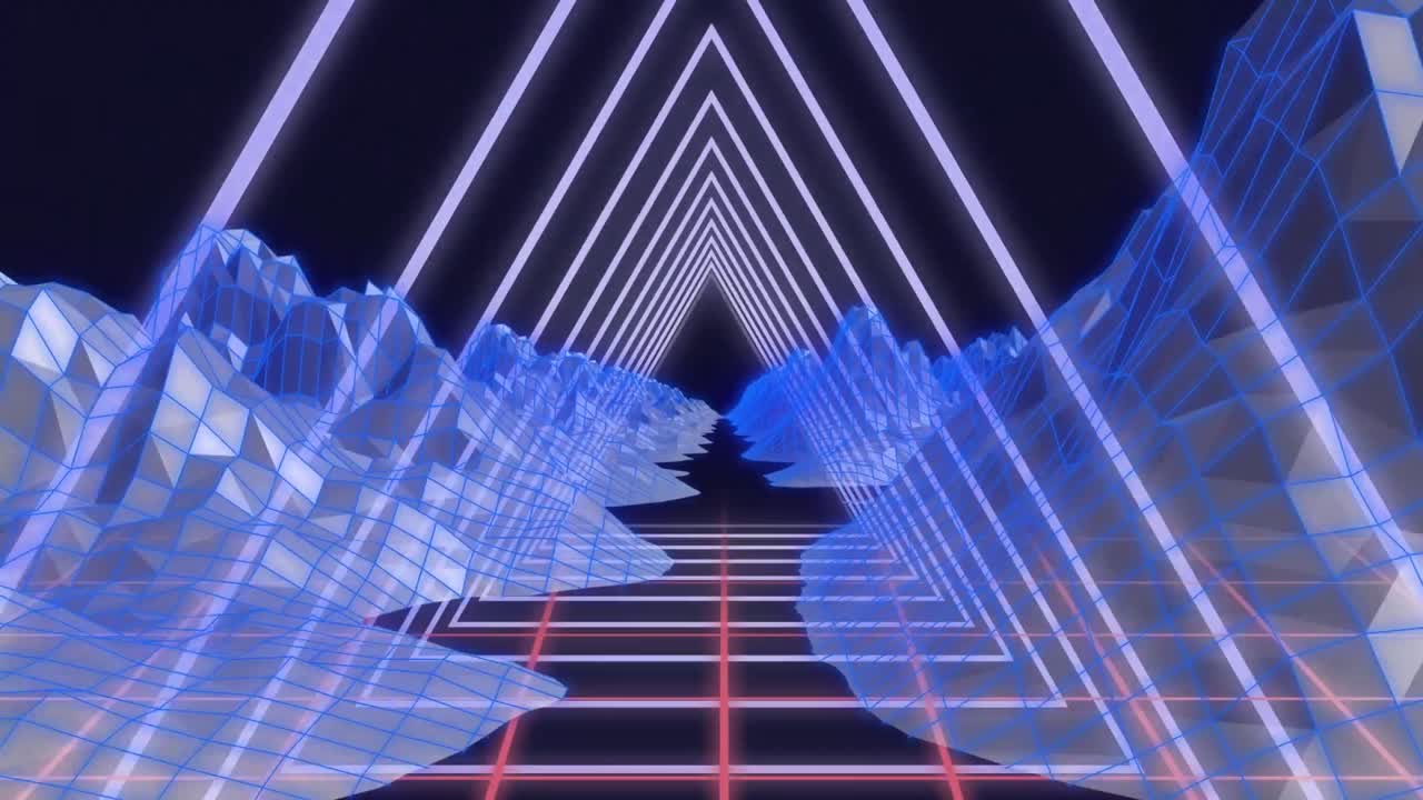 메타버스 풍경 위의 네온 삼각형의 비디오