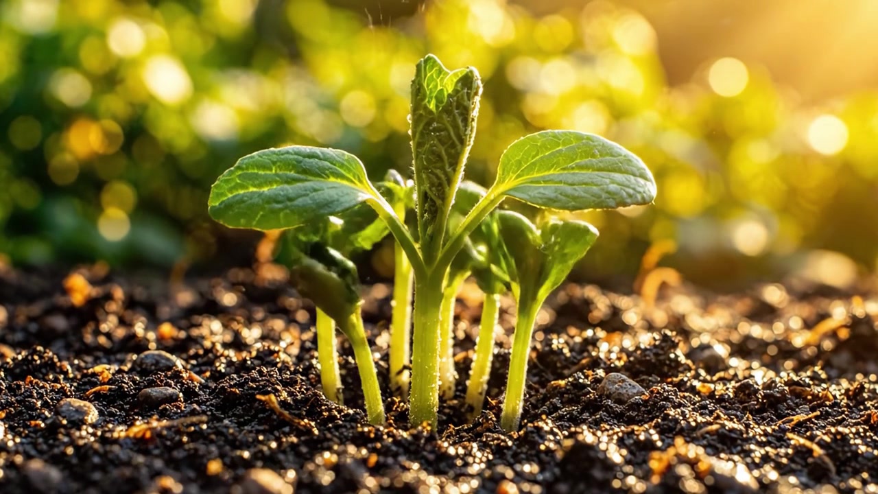 A Journey from Soil to Sprout: Capturing the Transformation of Seeds into New Life in a Sunlit Garden Environment