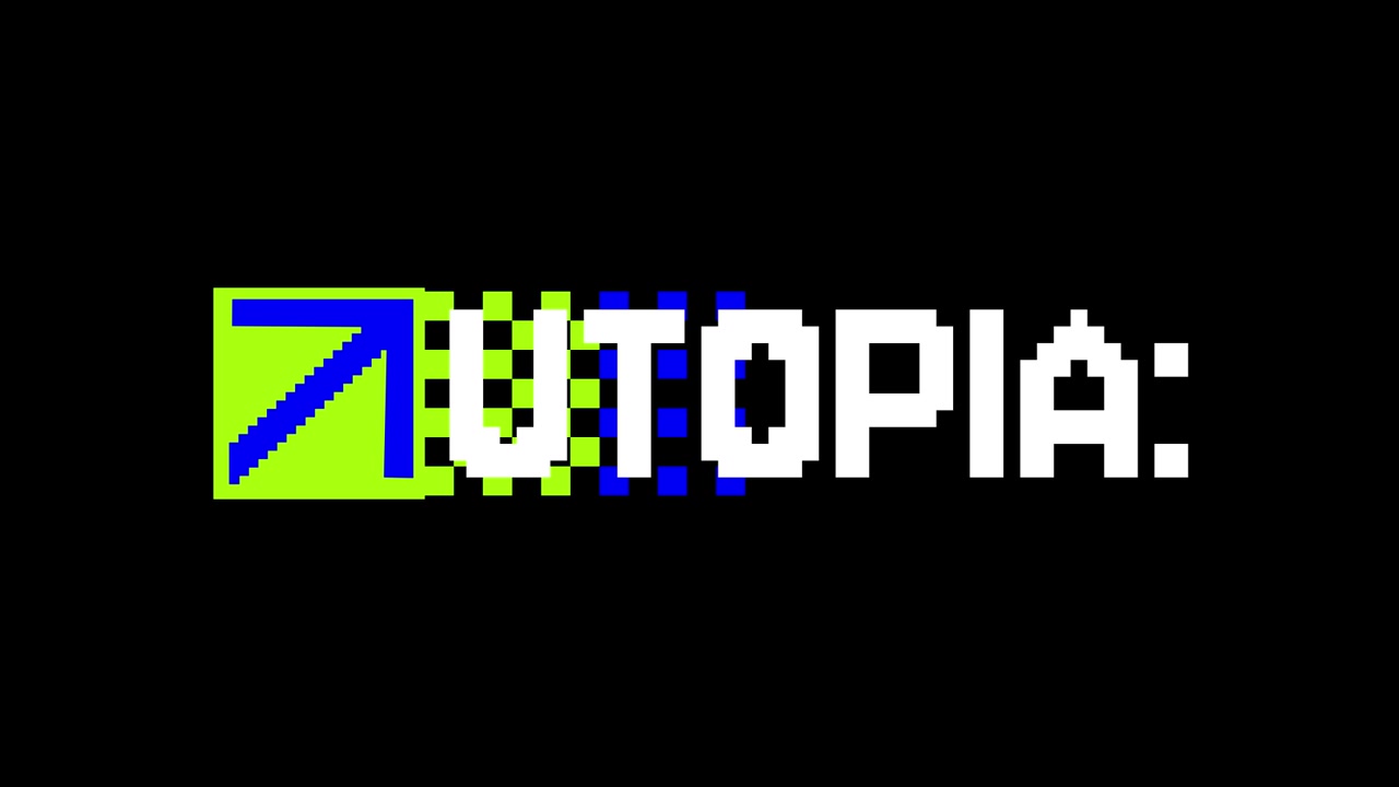 Animazione di rivelazione testo Utopia pixelata