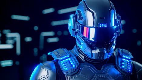 futuristic cyborg in advanced armor