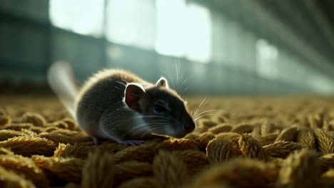 close-up of a cute brown rat with a fluffy tail