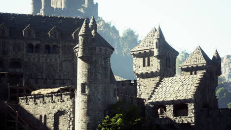 Aerial-view-ruins-of-medieval-castle