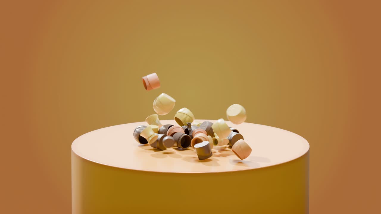 둥근 표면에 떨어지는 원통형 물체의 추상적인 구성