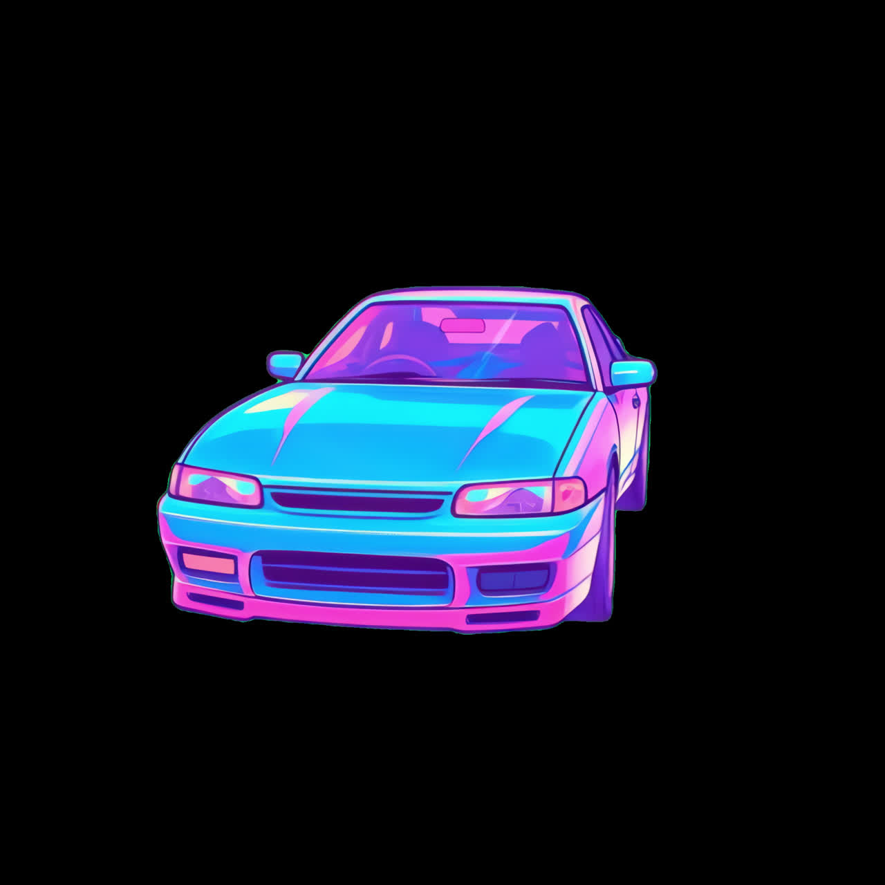 Vibrant retro car illustration animation isolated asset, transparent 4K video, alpha channel, ProRes