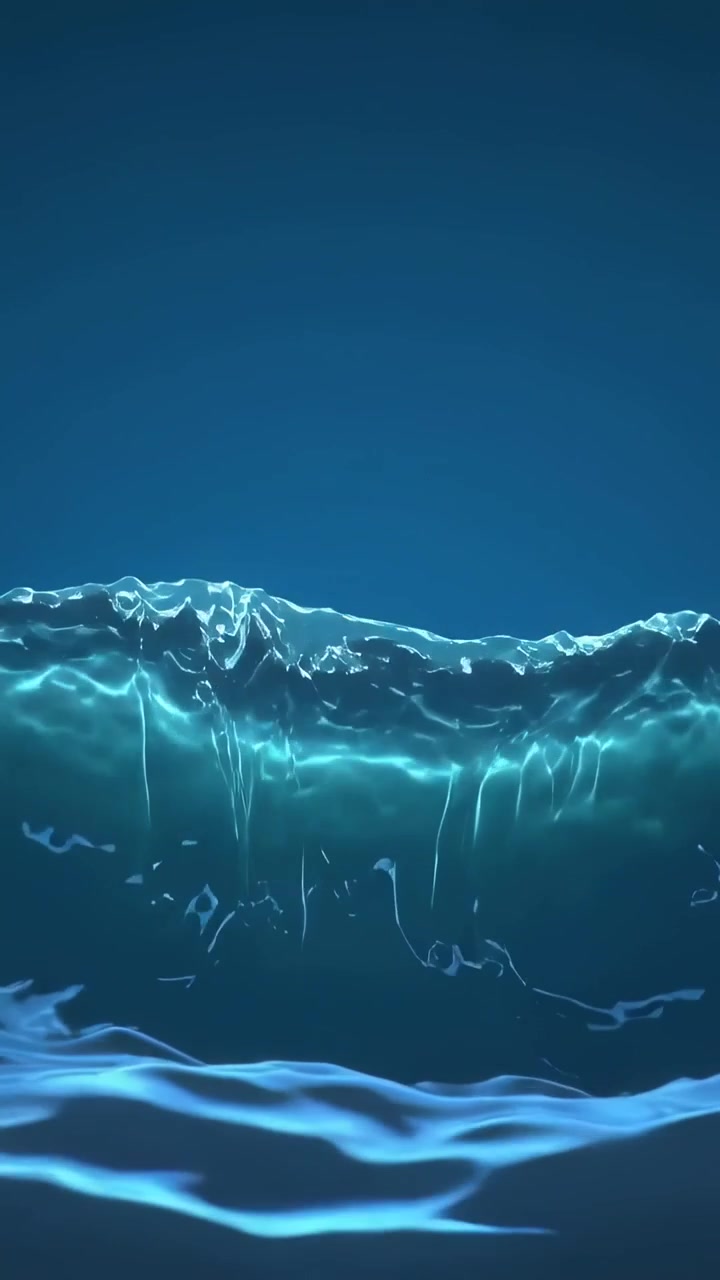 Video verticale: Sequenza iniziale, cresta d'onda che si forma, scorre e si assesta in CGI con cresta illuminata