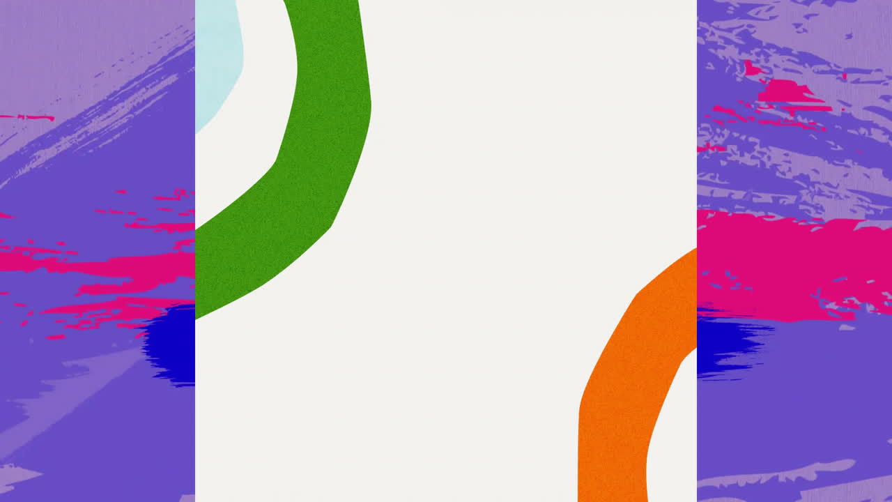 파란색 배경 위에서 움직이는 다채로운 모양의 애니메이션