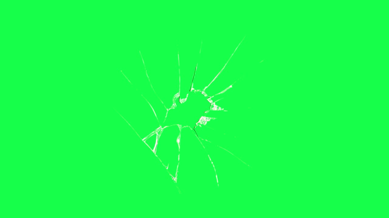 Cracked glass animation, transparent 4K video, green screen
