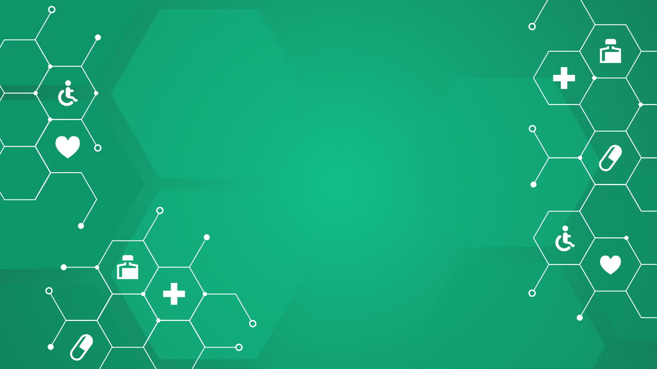 Healthcare and science green background with medical icons. Animated ...