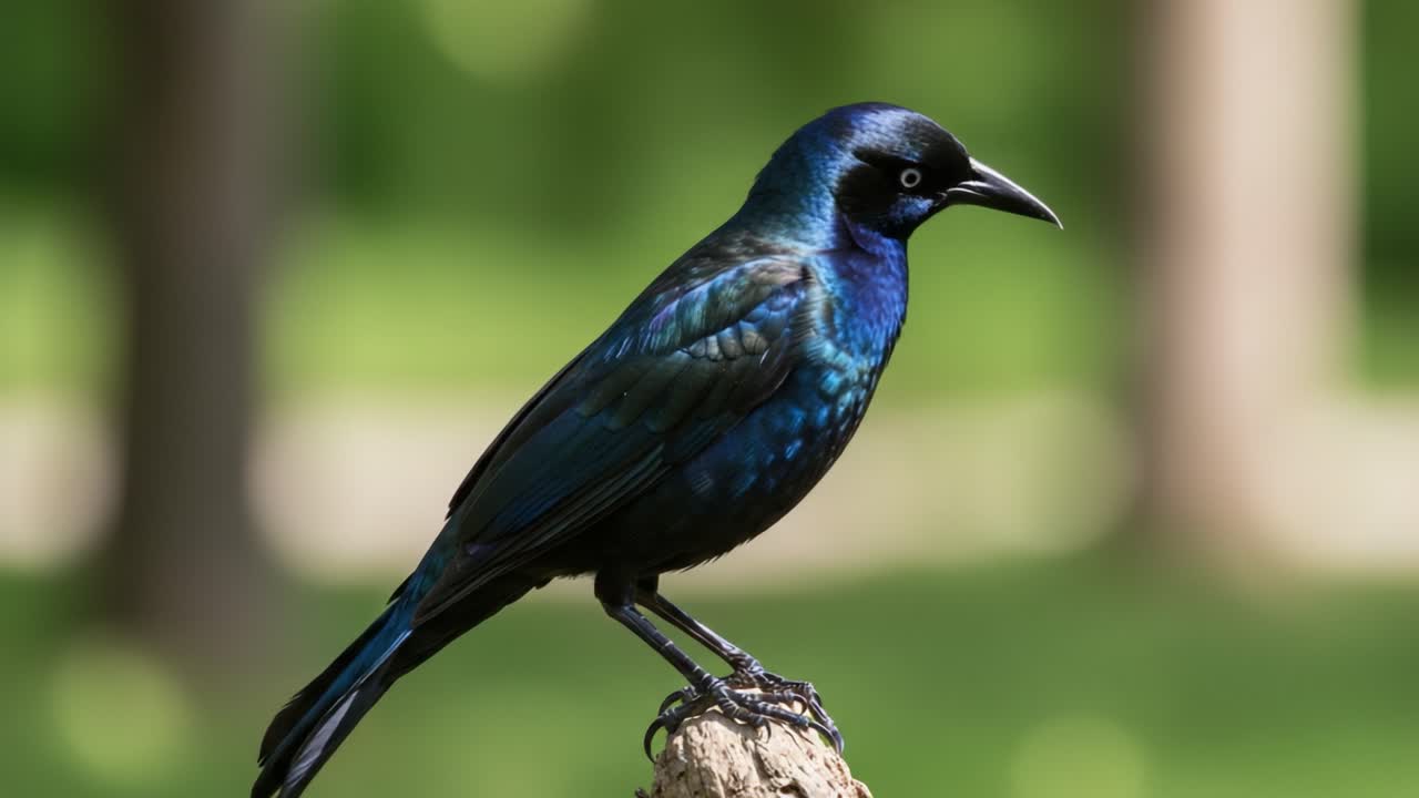 A Beautiful Bird in Nature: Captivating Shots of a Stunning Iridescent Avian on a Branch Surrounded by Lush Greenery, Showcasing its Unique Coloration and Grace