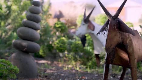 Two-goats-and-rocks-decorations-in-the-garden