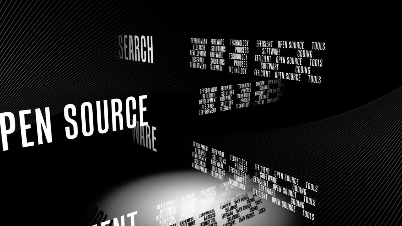 Animation of business concept texts and digital wave against black background