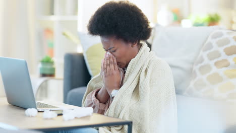 Sick-woman-using-a-laptop-while-working-from-home