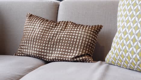 gray sofa with decorative pillows