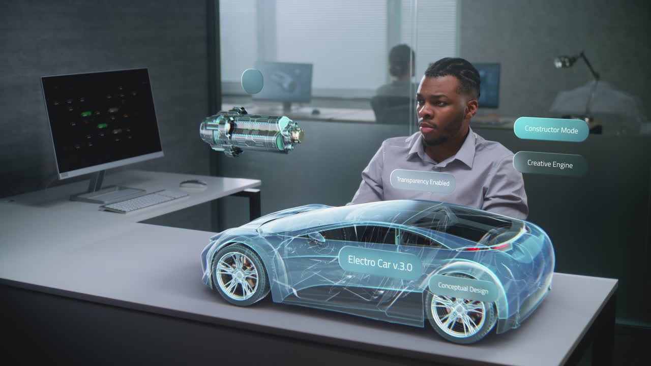 Electric Car Design in a Modern Office