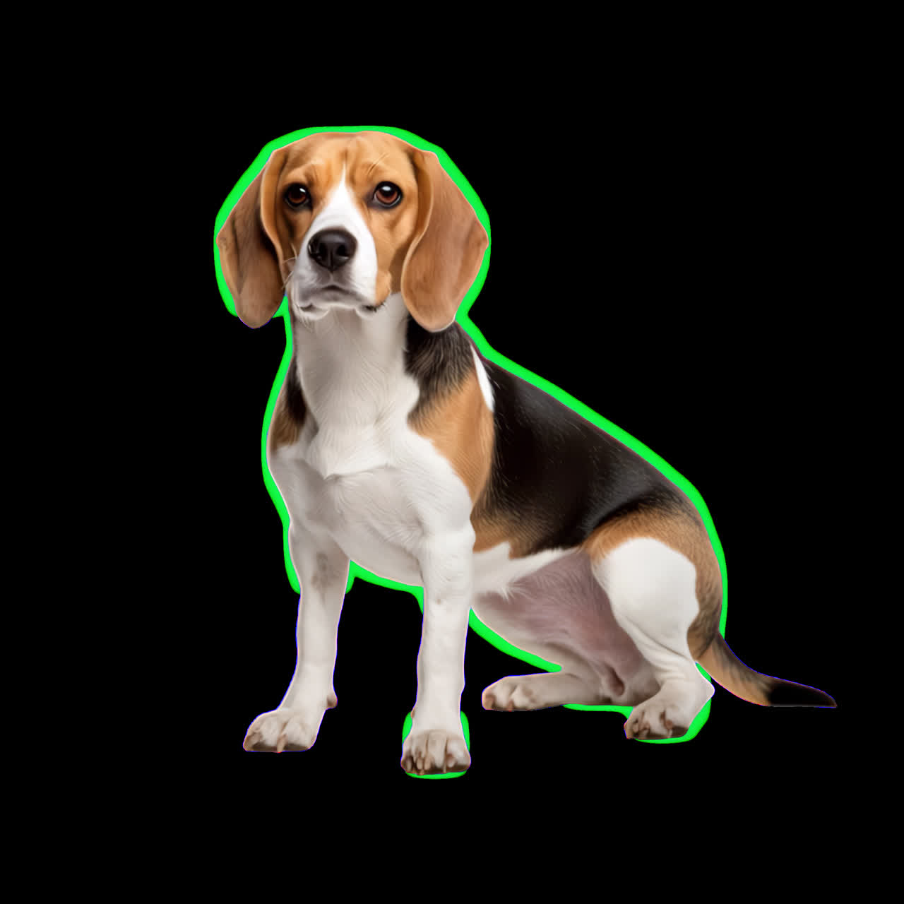 Risorsa isolata di animazione con beagle seduto, video 4K trasparente, canale alfa, ProRes 4444