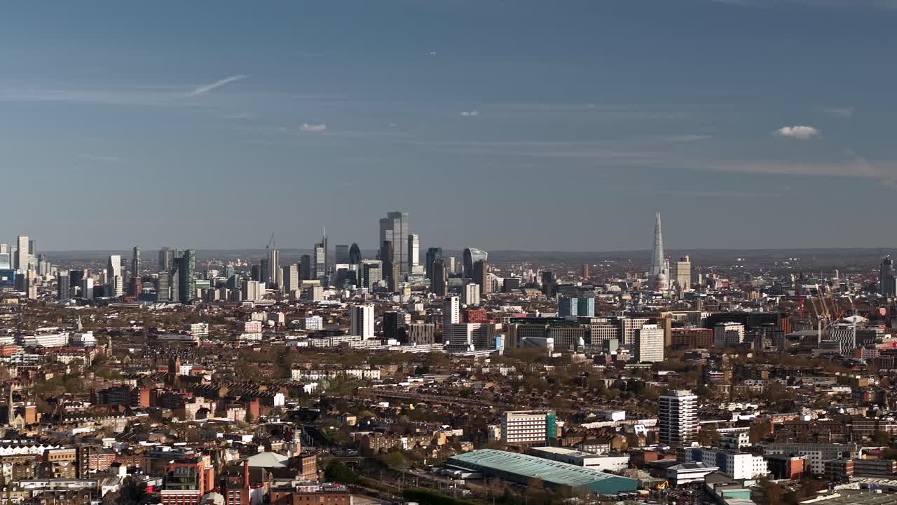 Aerial view towards London capital cityscape from Parliament hill in North London