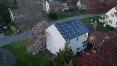 solar panels on house at night