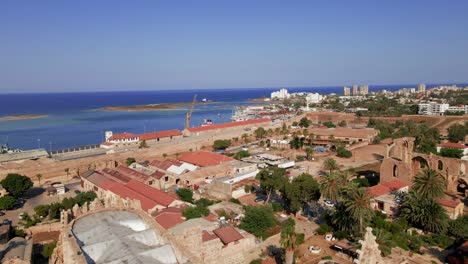 aerial 4k famagusta walled city, old town and varosha landscapes in north cyprus