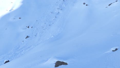 avalanche on snowy mountain slopes, high in sunny kaunertal, austria - tilt shot