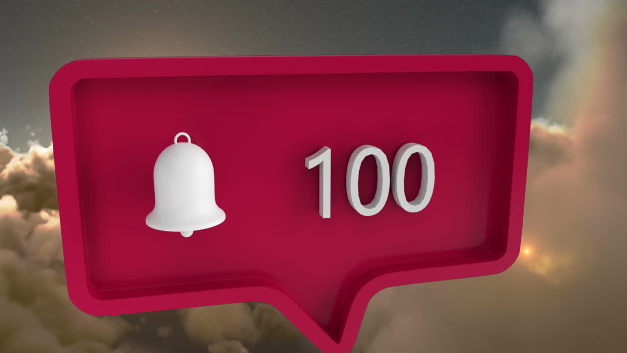 하늘과 구름 위의 음성 거품에 숫자를 가진 경고 아이콘의 애니메이션