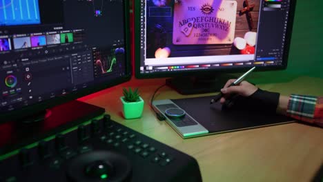 Video Editing Workstation at Night