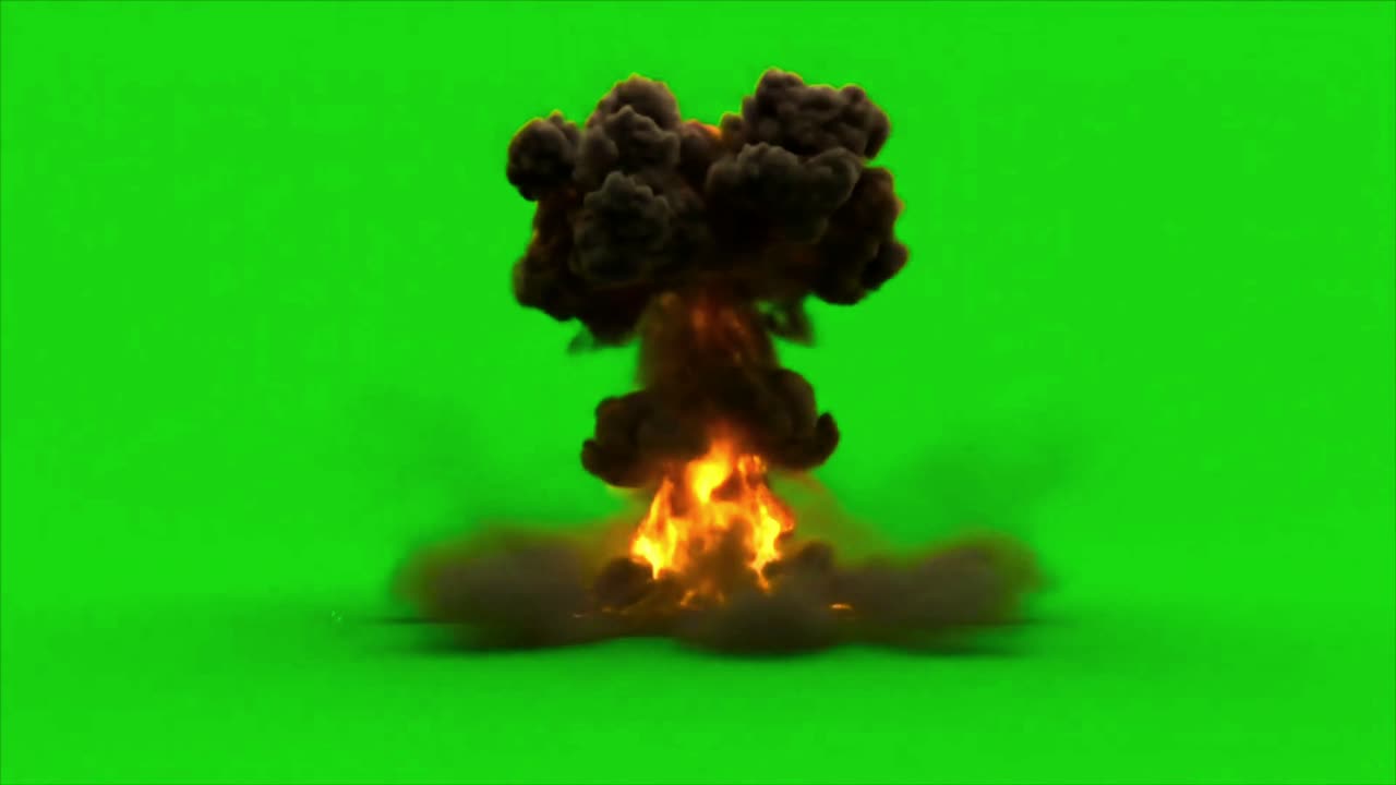 Dramatic Fire and Smoke Explosion on Green Screen