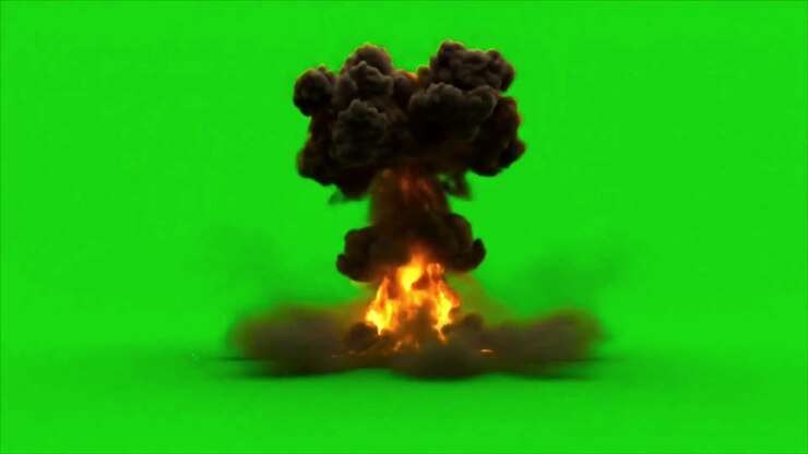 Dramatic Fire and Smoke Explosion on Green Screen