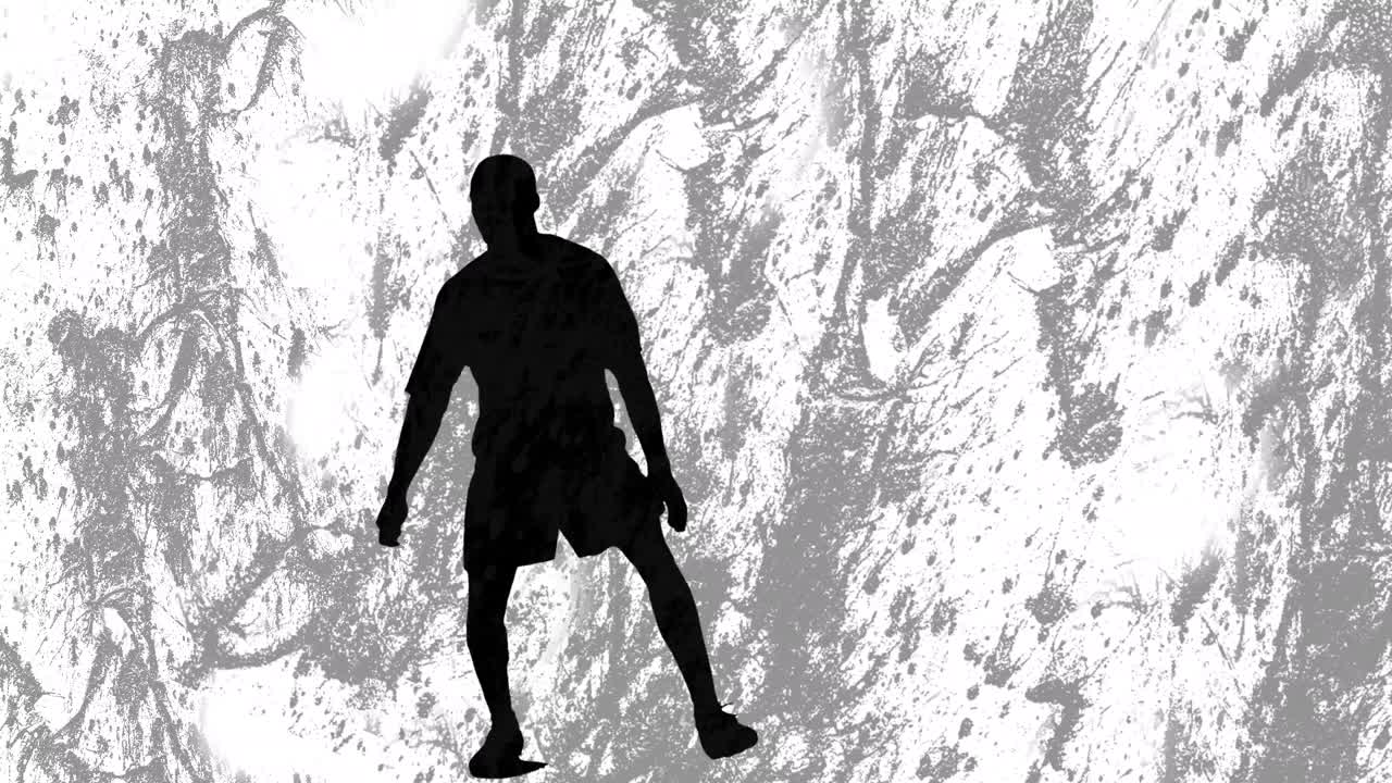 animación de la silueta de un jugador de fútbol masculino sobre formas en fondo gris