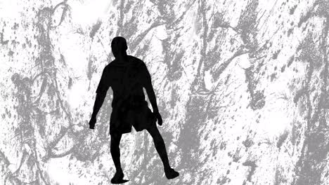 animation of silhouette of male football player over shapes on grey background