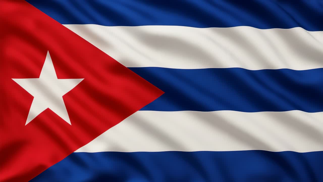 Un vivace primo piano video della bandiera cubana che sventola al vento, ripresa da un angolo basso