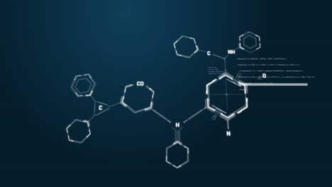 Animation-of-chemical-formula-structures-moving-on-blue-background