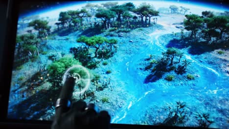 exploring diverse landscapes: a journey from fiery terrain to lush environments with advanced touchscreen technology in a futuristic setting