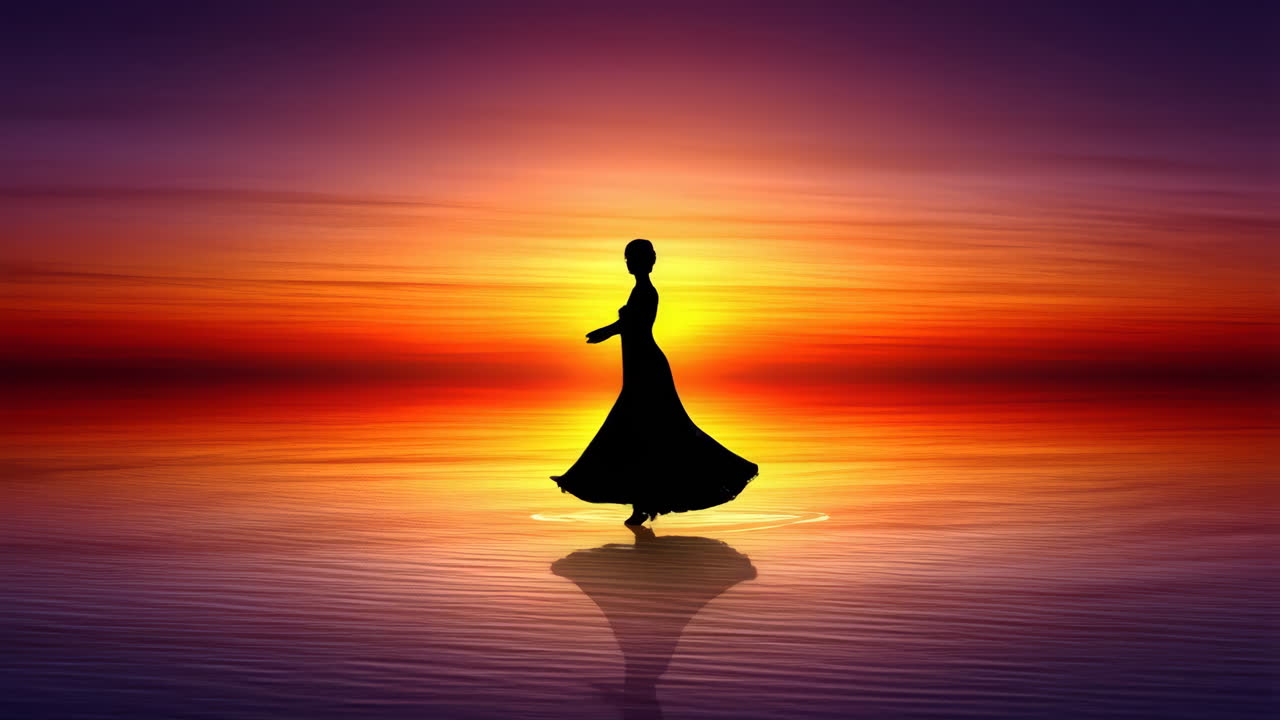 Silhouette of a Woman Meditating in a Sunset Landscape