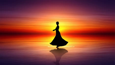 silhouette of a woman meditating in a sunset landscape