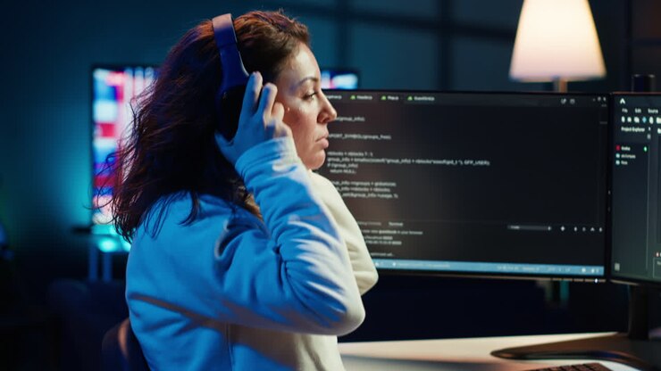 Freelance programmør lytter til musik, mens han udvikler software