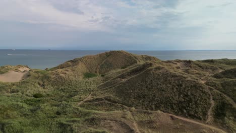 Aerial-of-Sanddunes-and-Ocean,-Skagen,-Denmark