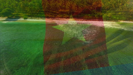 animation of flag of cameroon blowing over beach landscape