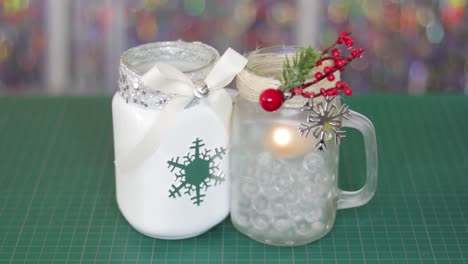 Pair-of-Mason-jars-with-Christmas-motifs