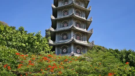 a buddhist shrine at the marble mountains in da nang, vietnam. the marble and limestone hills give a feeling of having genuine mountains right in one's neighborhood.