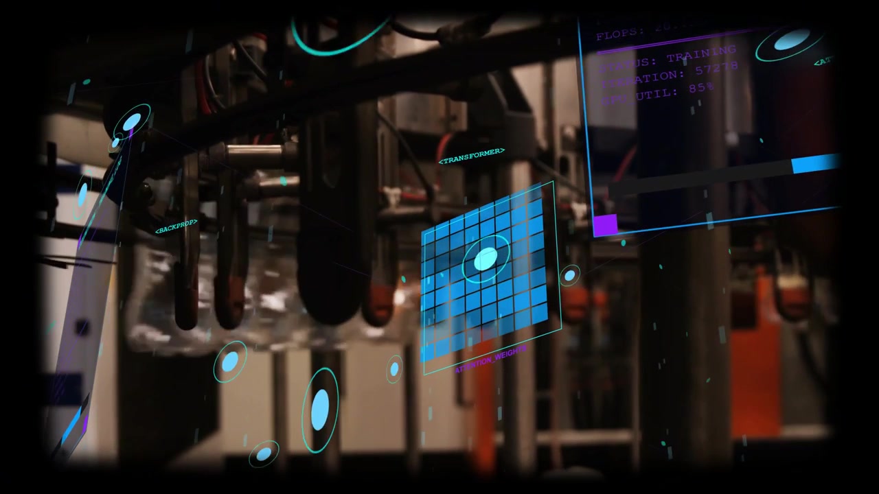 AR grid overlay tracking bottles entering from left, moving under nozzles for diagnostics