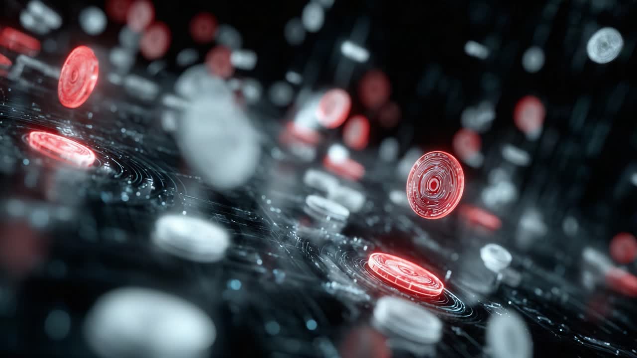 A Stunning Visualization of Digital Currency Floating in a Futuristic Environment, Highlighting the Movement and Interaction of Coins within a 3D Space